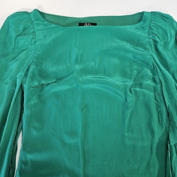 De La Vali Presley Green Drop Waist Long Gown Leg Slit Size 8 - Picture 4 of 10